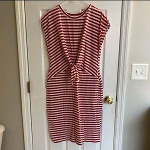 Liz Claiborne Women's XL Striped Linen Blend Shift Dress White/Red